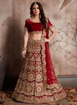 Velvet Silk Maroon Bridal Wear Embroidery Work Lehenga Choli